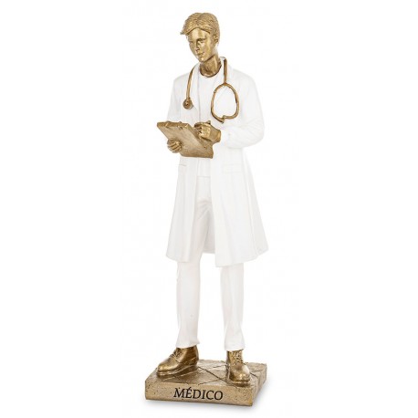 FIGURKA MĘŻCZYZNA LEKARZ BIAŁA ZŁOTA 25cm DOKTOR MEDYK 20 30