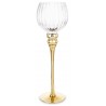 ŚWIECZNIK SZKLANY KIELICH 40cm ZŁOTY PRZEZROCZYSTY PRĄŻKOWANY