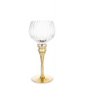 ŚWIECZNIK SZKLANY KIELICH 30cm ZŁOTY PRZEZROCZYSTY PRĄŻKOWANY