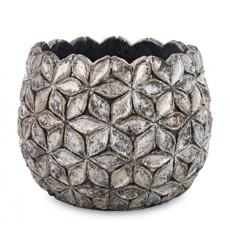 DONICZKA SREBRNA SZARA ZŁOTA 15x17cm W KWIATY LIŚCIE CEMENTOWA OSŁONKA 10