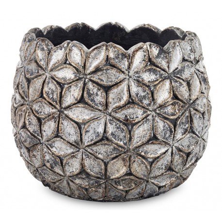 DONICZKA SREBRNA SZARA ZŁOTA 18x22cm W KWIATY LIŚCIE CEMENTOWA OSŁONKA 20