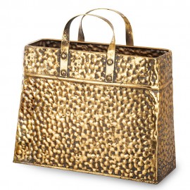 WAZON ZŁOTY TOREBKA 45cm NA SUSZONE KWIATY RETRO POSTARZANY ANTYCZNY 40 50