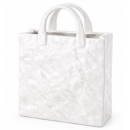 WAZON BIAŁY TOREBKA 27cm NOWOCZESNY GLAMOUR POŁYSK DEKORACJA 25