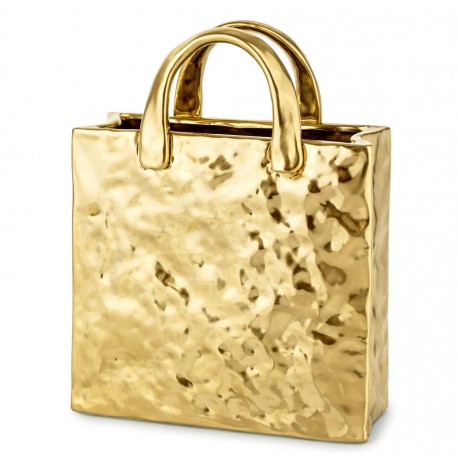WAZON ZŁOTY TOREBKA 27cm NOWOCZESNY GLAMOUR POŁYSK DEKORACJA 25