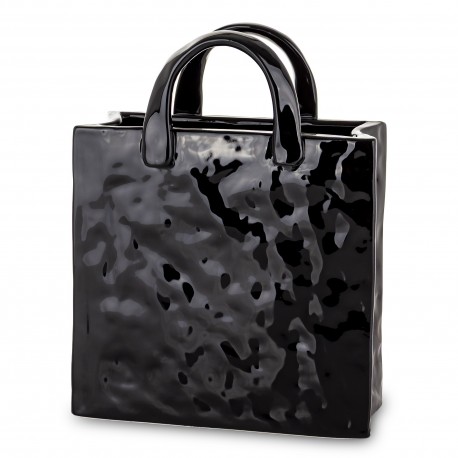 WAZON CZARNY TOREBKA 27cm NOWOCZESNY GLAMOUR POŁYSK DEKORACJA 25