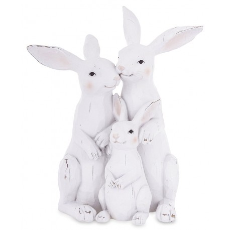 FIGURKA RODZINA ZAJĄCÓW KRÓLIKÓW 30cm BIAŁA WIELKANOCNA RETRO VINTAGE