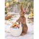 FIGURKA WIELKANOCNA KRÓLIK ZAJĄC Z KOSZYKIEM 20cm BRĄZOWA BIAŁA MISKA NA SŁODYCZE