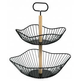 PATERA METALOWA 2 POZIOMOWA 40cm KOSZYK NA OWOCE CZARNY BRĄZOWY LOFT