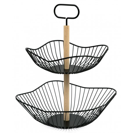 PATERA METALOWA 2 POZIOMOWA 40cm KOSZYK NA OWOCE CZARNY BRĄZOWY LOFT
