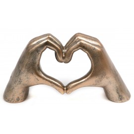 FIGURKA SERCE Z DŁONI DŁONIE ANTYCZNA ZŁOTA 16x24cm SYMBOL MIŁOŚCI RĘCE 15 25