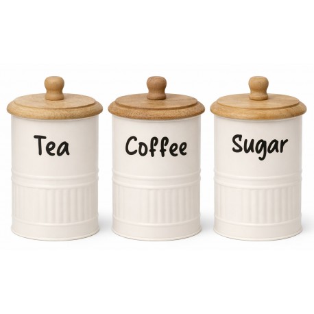 POJEMNIKI KUCHENNE METALOWE NA KAWĘ HERBATĘ CUKIER 3szt KREMOWE TEA COFFEE SUGAR