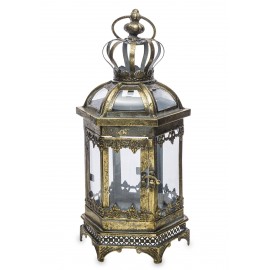 LAMPION METALOWY ANTYCZNY ZŁOTY 40cm LATARNIA RETRO VINTAGE POSTARZANY