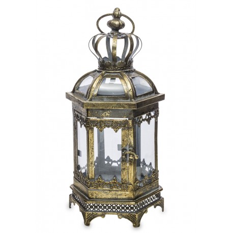 LAMPION METALOWY ANTYCZNY ZŁOTY 40cm LATARNIA RETRO VINTAGE POSTARZANY