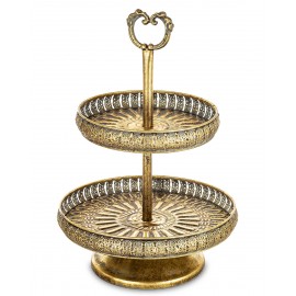 PATERA METALOWA 2 POZIOMOWA ANTYCZNA ZŁOTA 50cm RETRO VINTAGE POSTARZANA PAŁACOWA