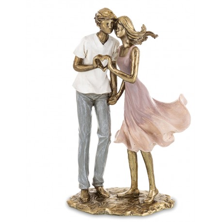 FIGURKA ZAKOCHANA PARA Z SERCEM SERCE Z DŁONI 25cm ZŁOTA RÓŻOWA SYMBOL MIŁOŚCI