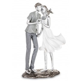 FIGURKA ZAKOCHANA PARA Z SERCEM SERCE Z DŁONI 25cm BIAŁA SREBRNA SYMBOL MIŁOŚCI