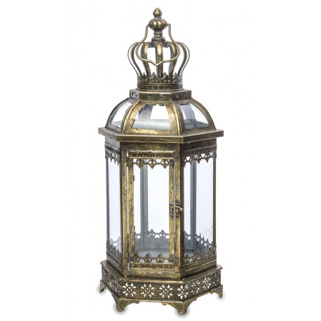 LAMPION METALOWY ANTYCZNY ZŁOTY 64cm LATARNIA RETRO VINTAGE POSTARZANY 60 70
