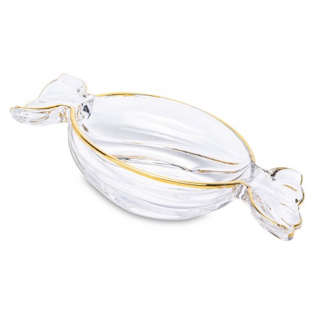 PATERA SZKLANA CUKIEREK ZŁOTA BEZBARWNA 25cm TALERZ NA SŁODYCZE GLAMOUR