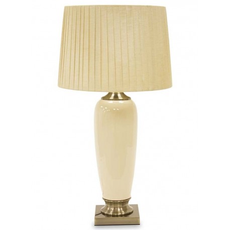LAMPA STOŁOWA CERAMICZNA Z PLISOWANYM KLOSZEM 70cm BEŻOWA MOSIĘŻNA ZŁOTA