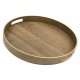 TACA OKRĄGŁA BRĄZOWA ZŁOTA 37cm Z EFEKTEM DREWNA UCHWYTAMI DEKORACYJNA 35 40