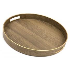 TACA OKRĄGŁA BRĄZOWA ZŁOTA 37cm Z EFEKTEM DREWNA UCHWYTAMI DEKORACYJNA 35 40
