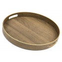 TACA OKRĄGŁA BRĄZOWA ZŁOTA 37cm Z EFEKTEM DREWNA UCHWYTAMI DEKORACYJNA 35 40