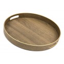 TACA OKRĄGŁA BRĄZOWA ZŁOTA 35cm Z EFEKTEM DREWNA UCHWYTAMI DEKORACYJNA