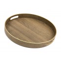 TACA OKRĄGŁA BRĄZOWA ZŁOTA 33cm Z EFEKTEM DREWNA UCHWYTAMI DEKORACYJNA 30 35