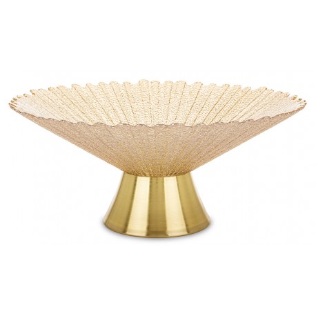 PATERA SZKLANA METALOWA ZŁOTA BEŻOWA 14x32cm TALERZ NA NÓŻCE GLAMOUR 15 30