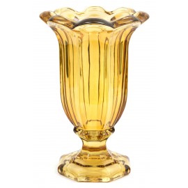 WAZON SZKLANY BURSZTYNOWY BRĄZOWY 32cm NA NÓŻCE KWIAT GŁADKI SZKŁO 30 35