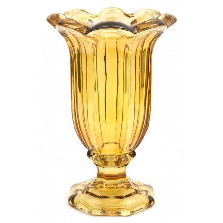 WAZON SZKLANY BURSZTYNOWY BRĄZOWY 32cm NA NÓŻCE KWIAT GŁADKI SZKŁO 30 35