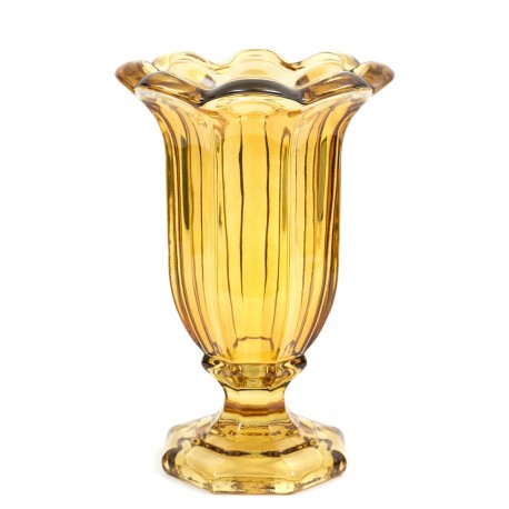 WAZON SZKLANY BURSZTYNOWY BRĄZOWY 27cm NA NÓŻCE KWIAT GŁADKI SZKŁO 25 30