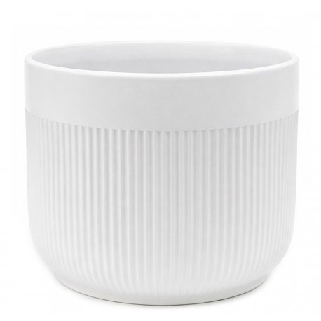 DONICZKA BIAŁA CERAMICZNA 15x17cm OKRĄGŁA PRĄŻKOWANA NOWOCZESNA MATOWA DONICA