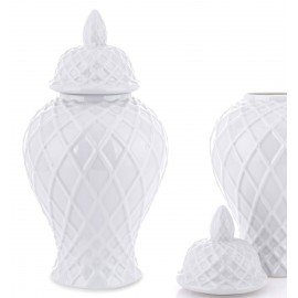 POJEMNIK CERAMICZNY BIAŁY WAZON AMFORA 37cm TŁOCZONY ROMB KARO DEKORACYJNY 35 40