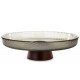 PATERA SZKLANA SZARA BRĄZOWA 25cm NA DREWNIANEJ NÓŻCE TALERZ DEKORACYJNY