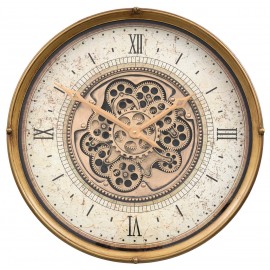 ZEGAR ŚCIENNY ZŁOTY BEŻOWY METALOWY 60cm LOFT Z RUCHOMYMI TRYBAMI