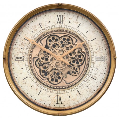 ZEGAR ŚCIENNY ZŁOTY BEŻOWY METALOWY 60cm LOFT Z RUCHOMYMI TRYBAMI