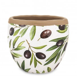 DONICZKA OSŁONKA CERAMICZNA Z OLIWKAMI 13x14cm BIAŁA ZIELONA OLIWKI 10 15