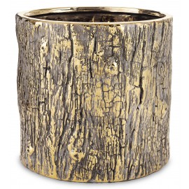DONICZKA OSŁONKA CERAMICZNA KORA DRZEWA ZŁOTA SZARA 18x19cm  LOFT GLAMOUR 20