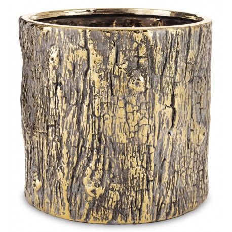 DONICZKA OSŁONKA CERAMICZNA KORA DRZEWA ZŁOTA SZARA 18x19cm  LOFT GLAMOUR 20