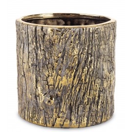 DONICZKA OSŁONKA CERAMICZNA KORA DRZEWA ZŁOTA SZARA 15x15cm  LOFT GLAMOUR