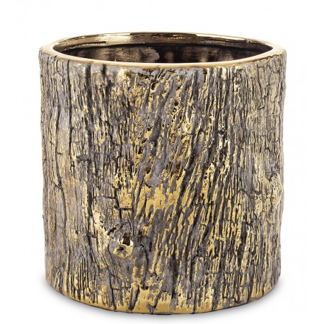 DONICZKA OSŁONKA CERAMICZNA KORA DRZEWA ZŁOTA SZARA 15x15cm  LOFT GLAMOUR