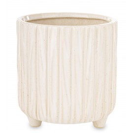 DONICZKA OSŁONKA CERAMICZNA NA NÓŻKACH 15x14cm BEŻOWA KREMOWA RYFLOWANA 15