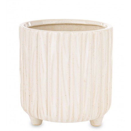DONICZKA OSŁONKA CERAMICZNA NA NÓŻKACH 12x11cm BEŻOWA KREMOWA RYFLOWANA 10
