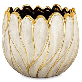 DONICZKA OSŁONKA CERAMICZNA W KSZTAŁCIE KWIATA 19x21cm SZARA ZŁOTA GLAMOUR 20