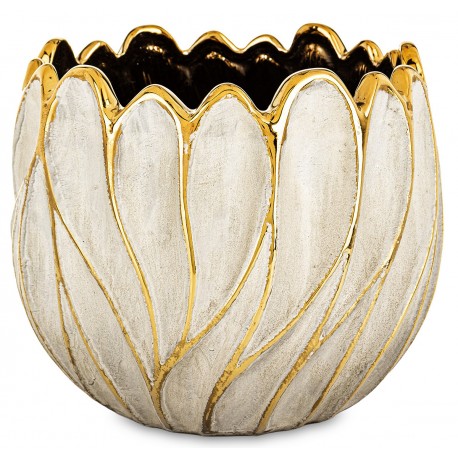 DONICZKA OSŁONKA CERAMICZNA W KSZTAŁCIE KWIATA 19x21cm SZARA ZŁOTA GLAMOUR 20