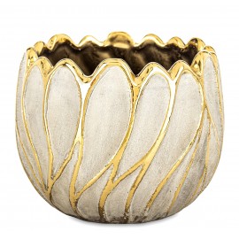 DONICZKA OSŁONKA CERAMICZNA W KSZTAŁCIE KWIATA 15x17cm SZARA ZŁOTA GLAMOUR
