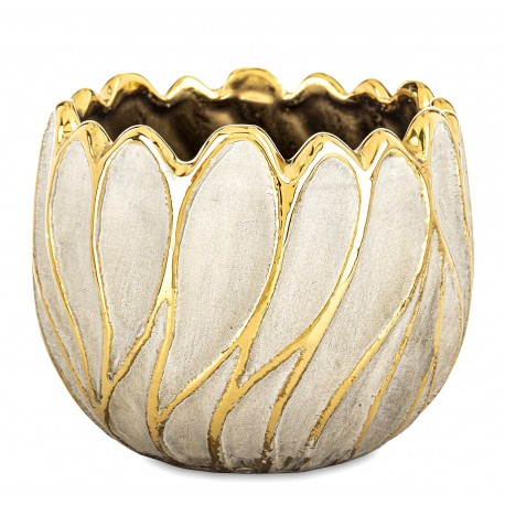DONICZKA OSŁONKA CERAMICZNA W KSZTAŁCIE KWIATA 15x17cm SZARA ZŁOTA GLAMOUR