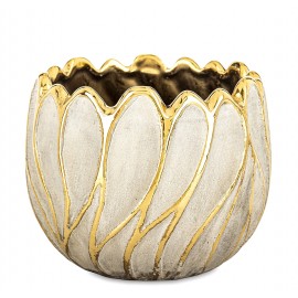 DONICZKA OSŁONKA CERAMICZNA W KSZTAŁCIE KWIATA 12x14cm SZARA ZŁOTA GLAMOUR 10