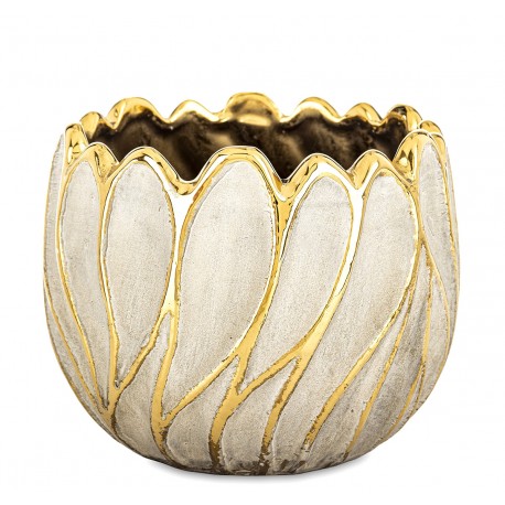 DONICZKA OSŁONKA CERAMICZNA W KSZTAŁCIE KWIATA 12x14cm SZARA ZŁOTA GLAMOUR 10